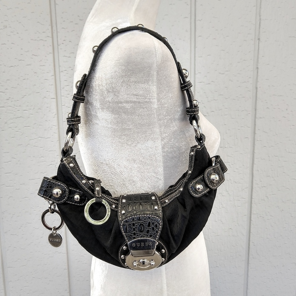 Studded Nylon Faux Leather Guess Shoulder Bag EUC!